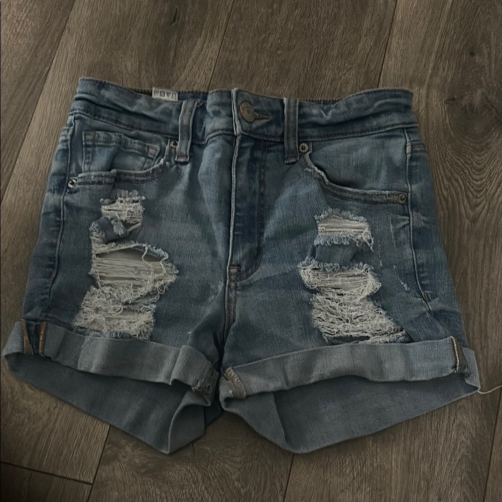 Aeropostale Blue Jean Shorts Distressed High-Waisted